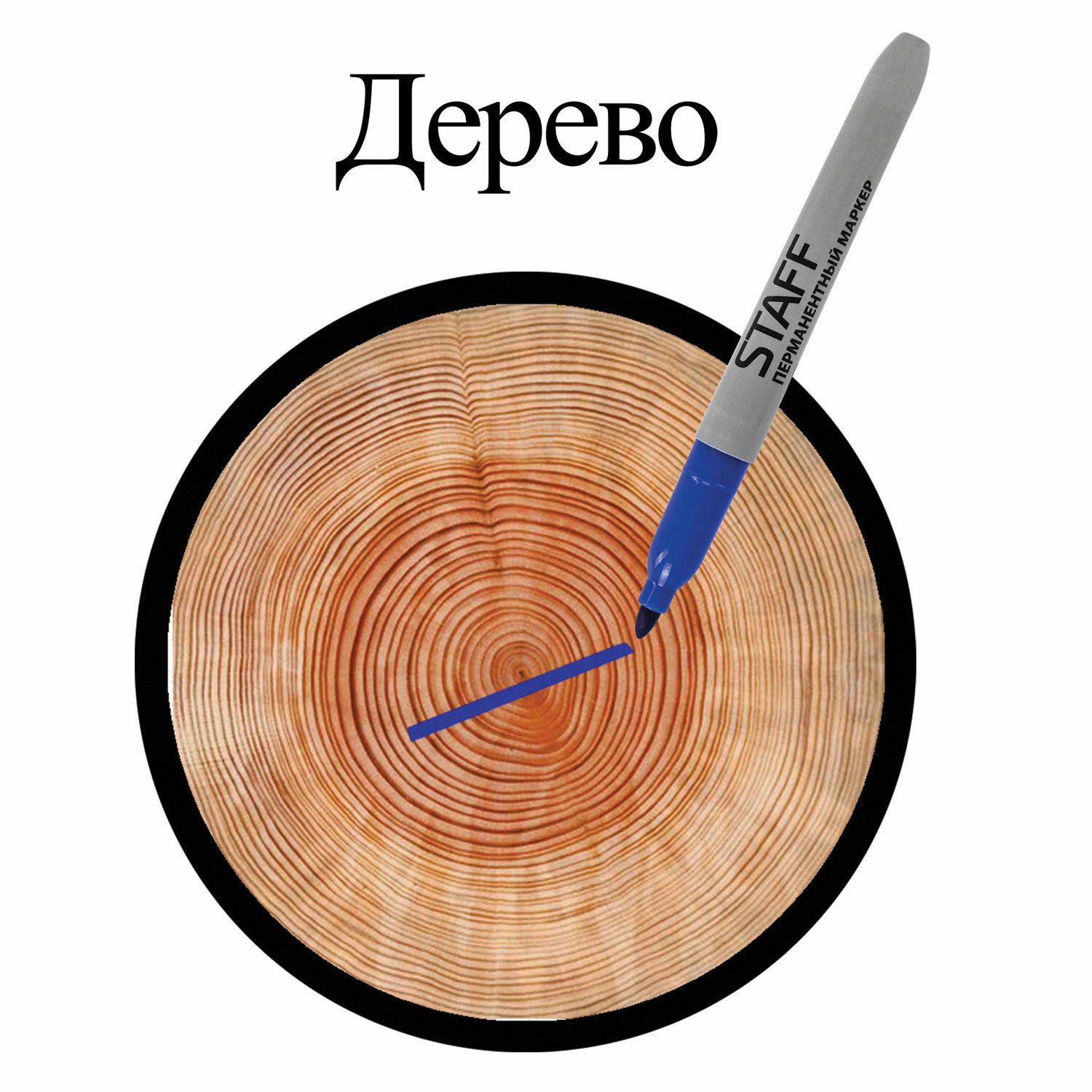 Маркер перманентный (нестираемый) STAFF "EVERYDAY", СИНИЙ, эргономичный корпус, круглый наконечник, 2 мм, 151234