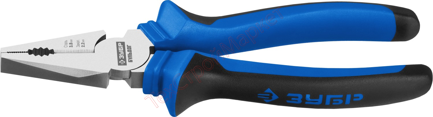 Плоскогубцы комбинированные "БУЛЬДОГ", эксцентр.располож.шарнира, особостойкое покрытие Н12Х1(Ni-Cr), двухкомп рукоятки, 200мм, ЗУБР Профессионал