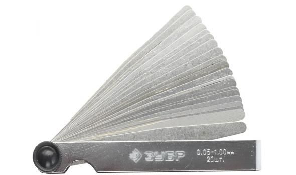Набор ЗУБР "МАСТЕР" Щупы автомобильные, 0,05 - 1,00мм, 20шт