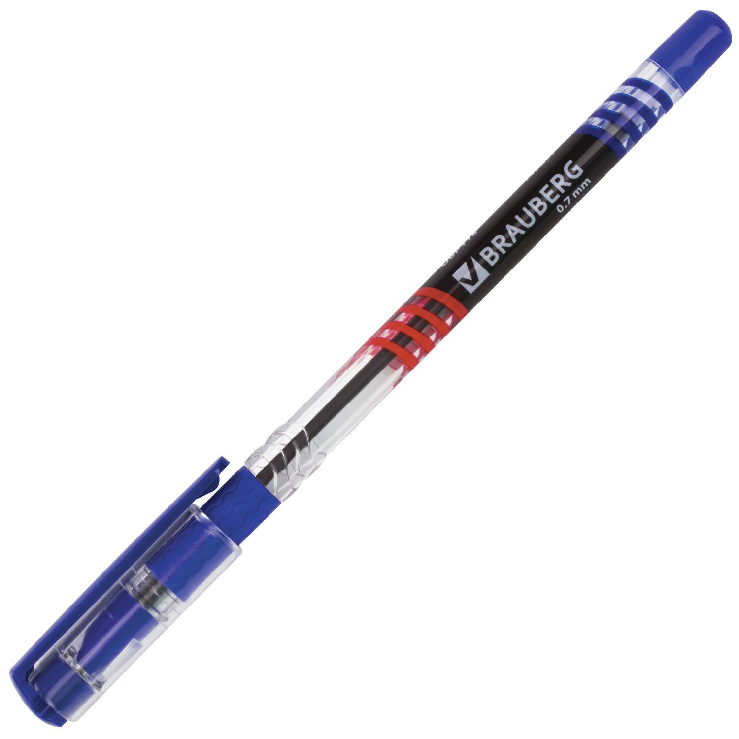 Ручка шариковая масляная с грипом BRAUBERG "Spark", СИНЯЯ, печать, узел 0,7 мм, линия письма 0,35 мм, 142697