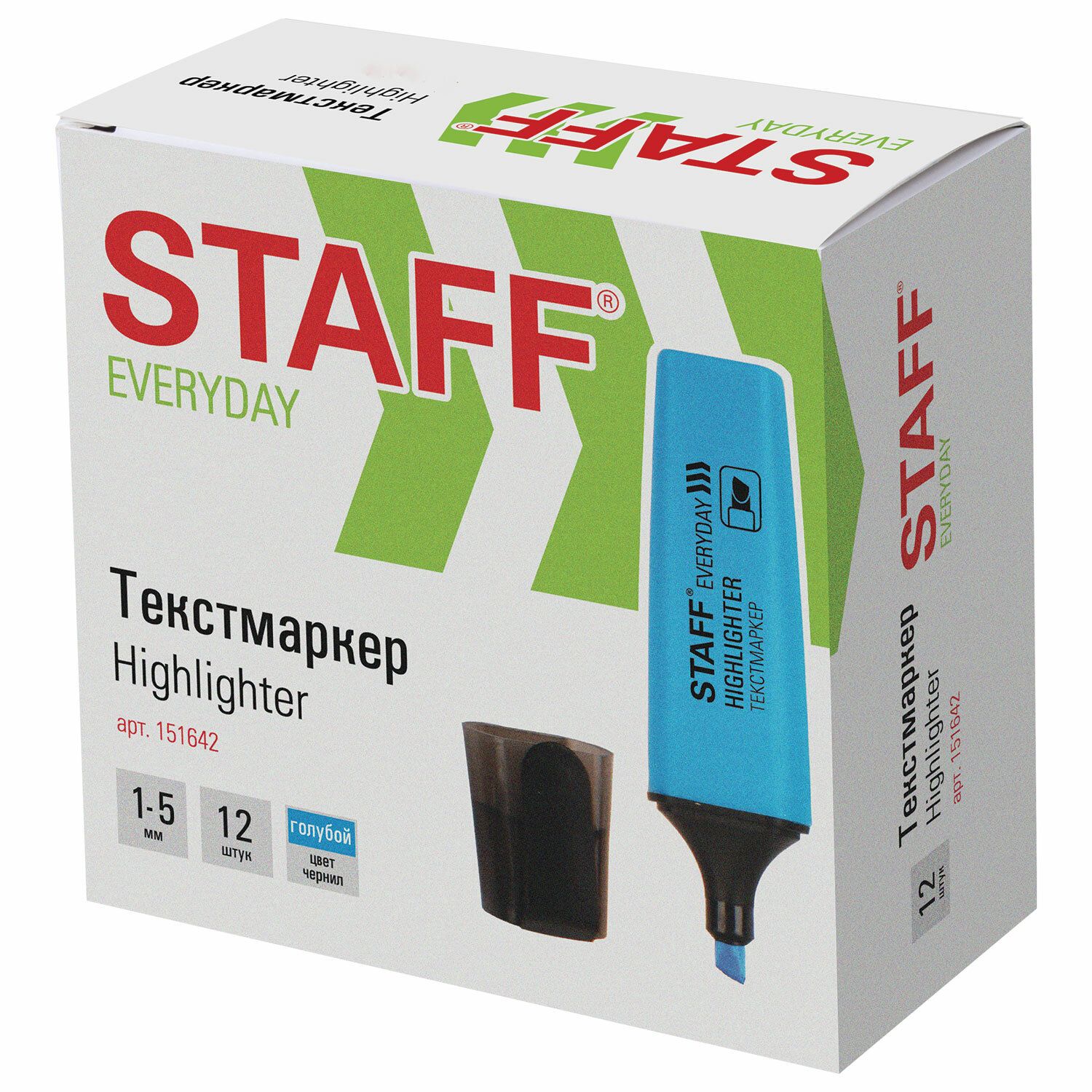 Текстовыделитель STAFF "EVERYDAY", ГОЛУБОЙ, скошенный наконечник, 1-5 мм, 151642