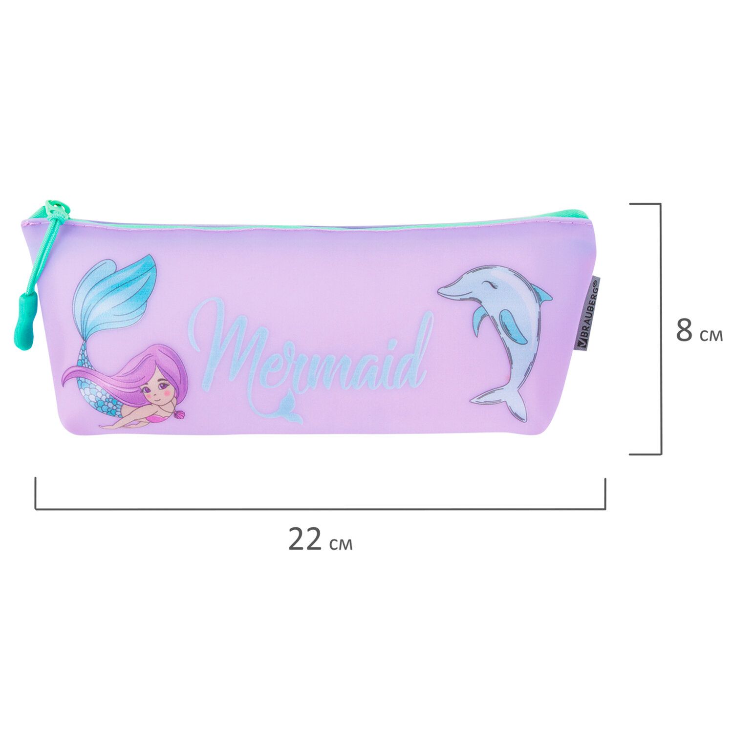 Пенал-косметичка BRAUBERG треугольный, мягкий, "Mermaid", 22х3х8 см, 229256