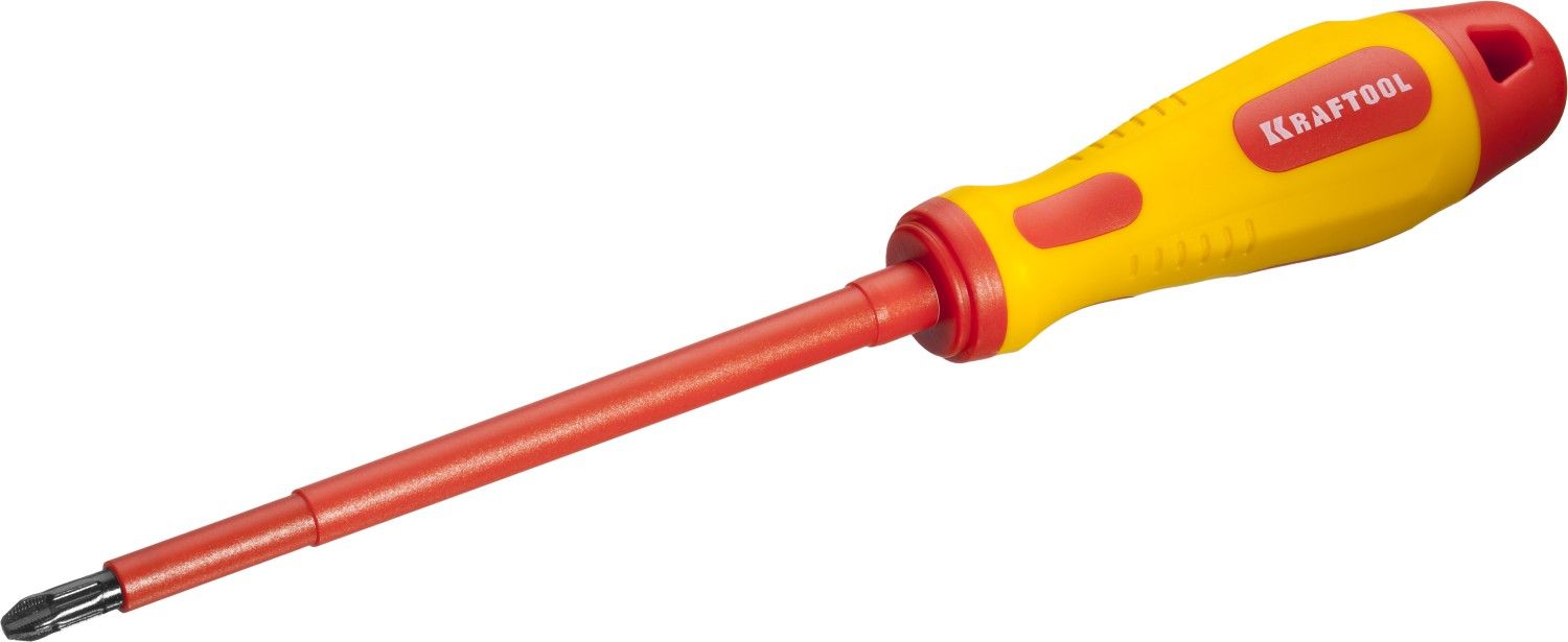 Отвертка KRAFTOOL, высоковольтная, Cr-Mo-V стержень, двухкомпонент. маслобензостойкая рукоятка, PH №3, 150мм