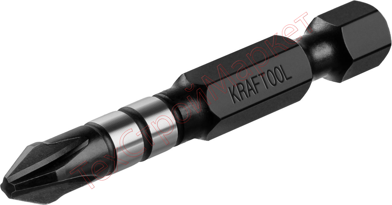 Биты KRAFTOOL Impact Pro, Philips, тип хвостовика E 1/4", PH2, 50мм, 2шт, на карточке