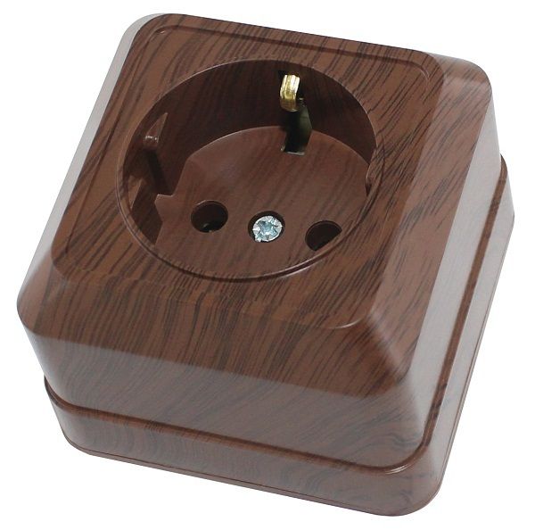 Розетка 1-местная TDM Ладога 2П+З о/у 16А IP20 бук SQ1801-0034