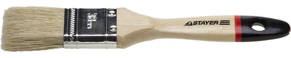Кисть плоская светлая натуральная щетина, деревянная ручка, 38мм STAYER "UNIVERSAL-EURO"