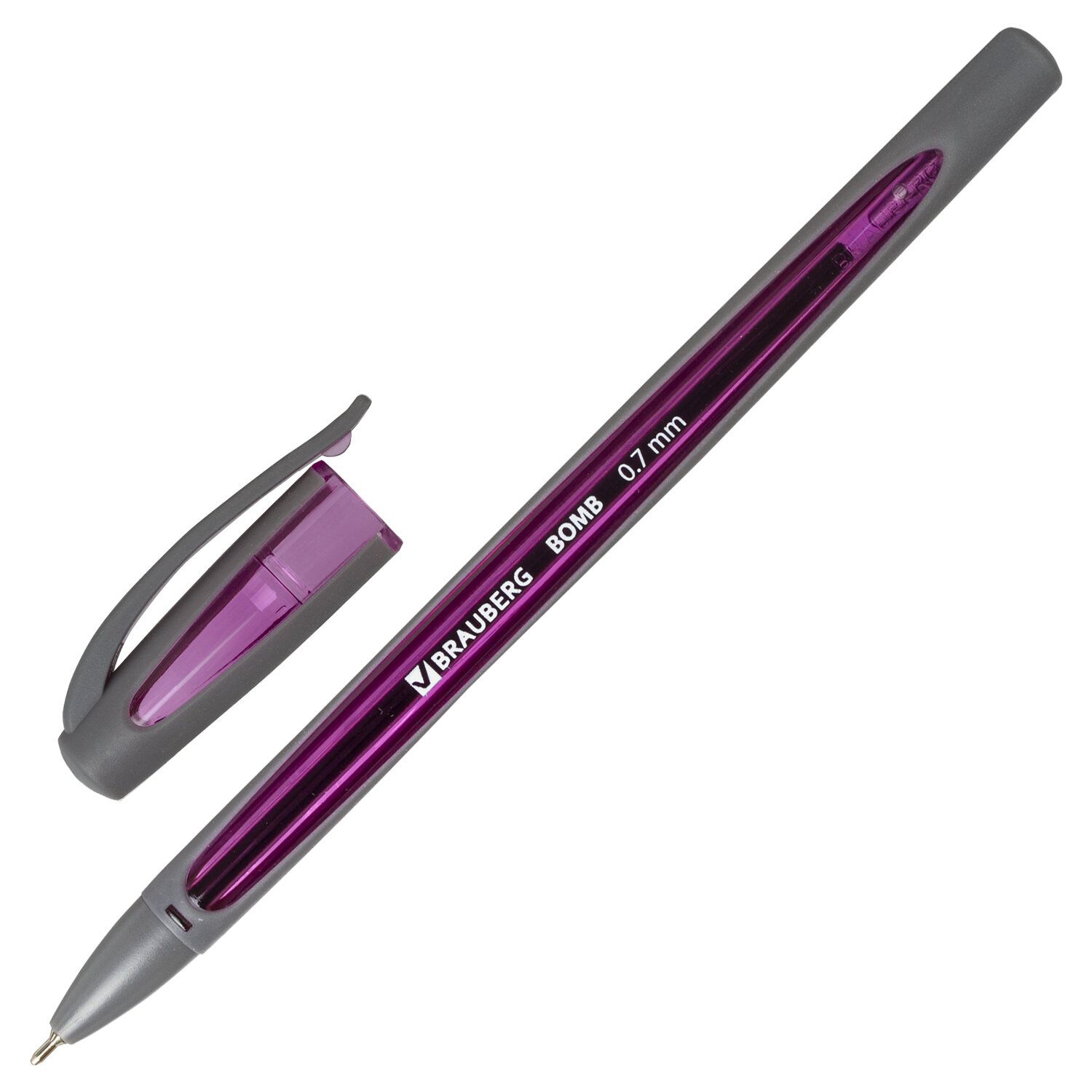 Ручка шариковая масляная BRAUBERG "BOMB GT Metallic", СИНЯЯ, прорезиненный корпус ассорти, узел 0,7 мм, линия письма 0,35 мм, 143348