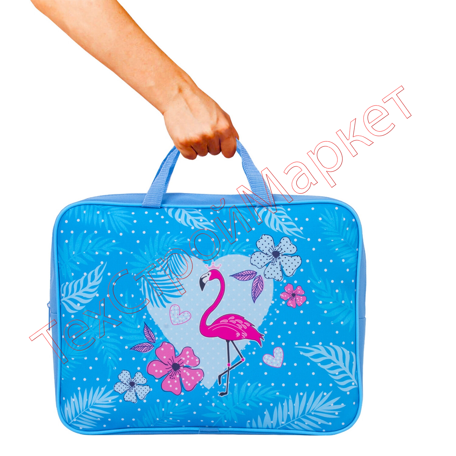 Папка на молнии с ручками BRAUBERG, А4, 1 отделение, ткань, ширина 80 мм, "Flamingo", 229399
