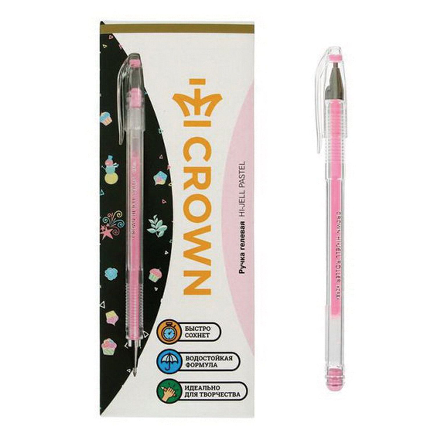 Ручка гелевая CROWN "Hi-Jell Pastel", РОЗОВАЯ ПАСТЕЛЬ, узел 0,8 мм, линия письма 0,5 мм, HJR-500P