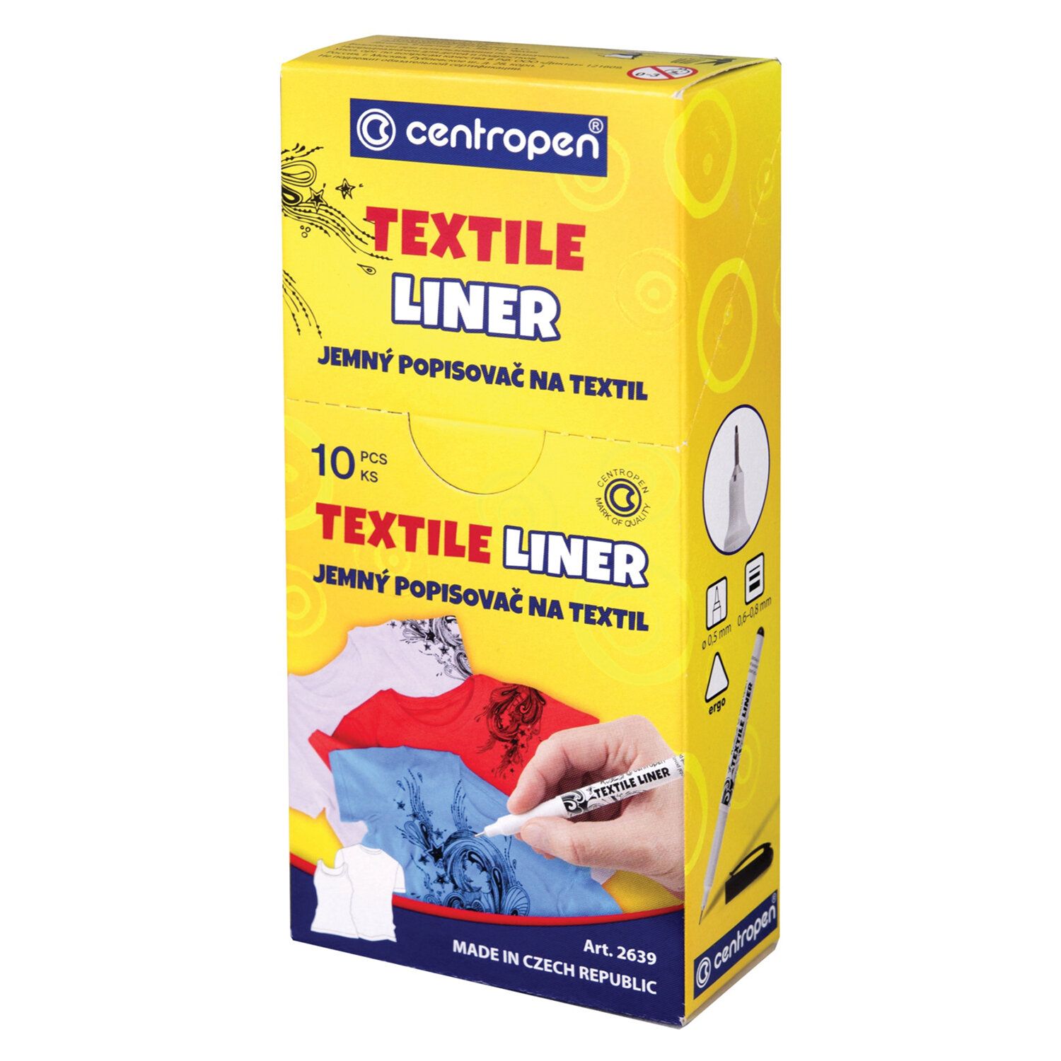 Маркер для ткани ЧЕРНЫЙ CENTROPEN "Textile Liner", игольчатый наконечник, 0,6-0,8 мм, 2639, 5 2639 0112