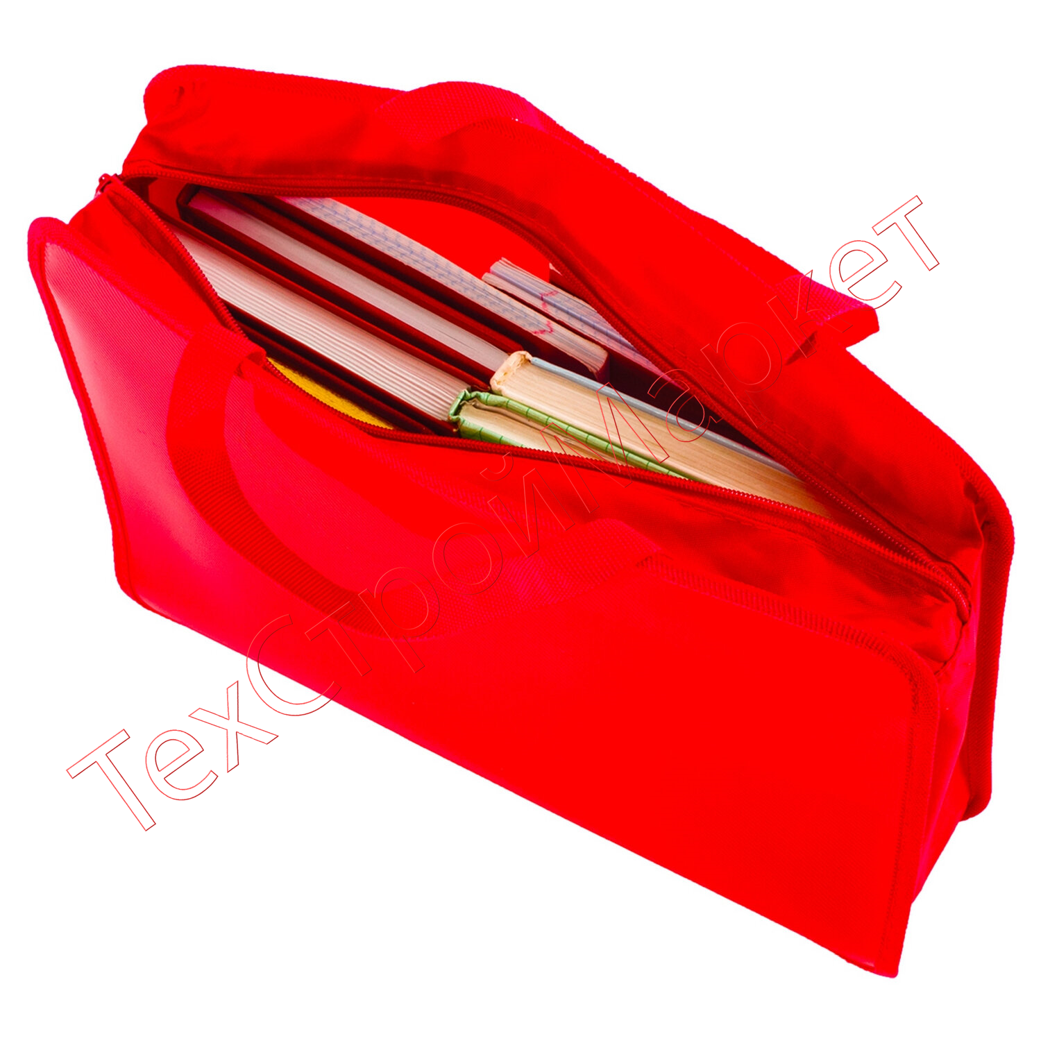 Папка на молнии с ручками ПИФАГОР, А4, пластик, молния сверху, однотонная красная, 228232