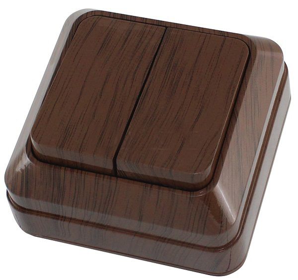 Выключатель 2-клавишный TDM Ладога о/у 10А IP20 бук