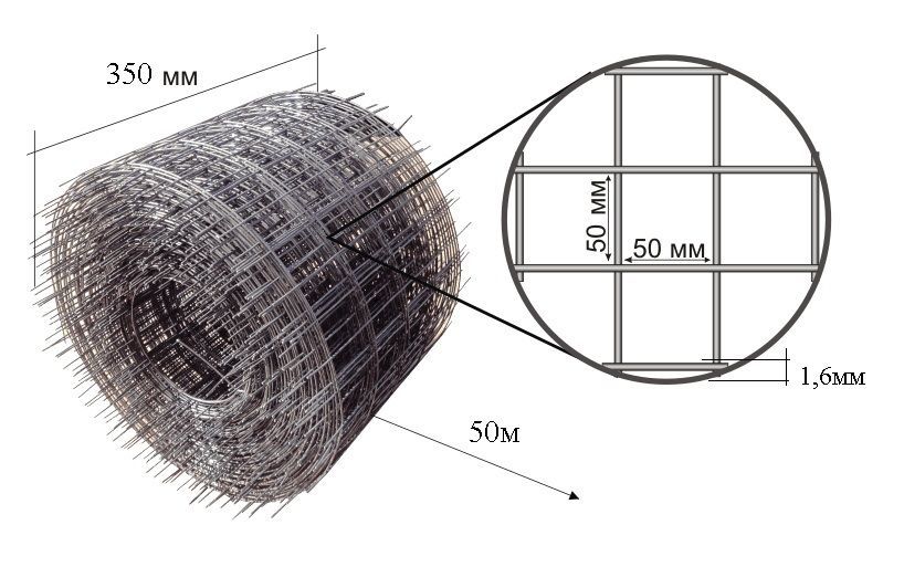 Сетка кладочная в рулоне ячейка 50*50 (0,35м*50м) d-1,6мм