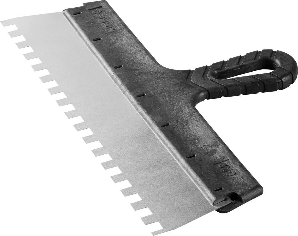 Шпатель ФАСАДНЫЙ, нержавеющее полотно, 350мм, зуб 10х10мм ЗУБР "МАСТЕР"