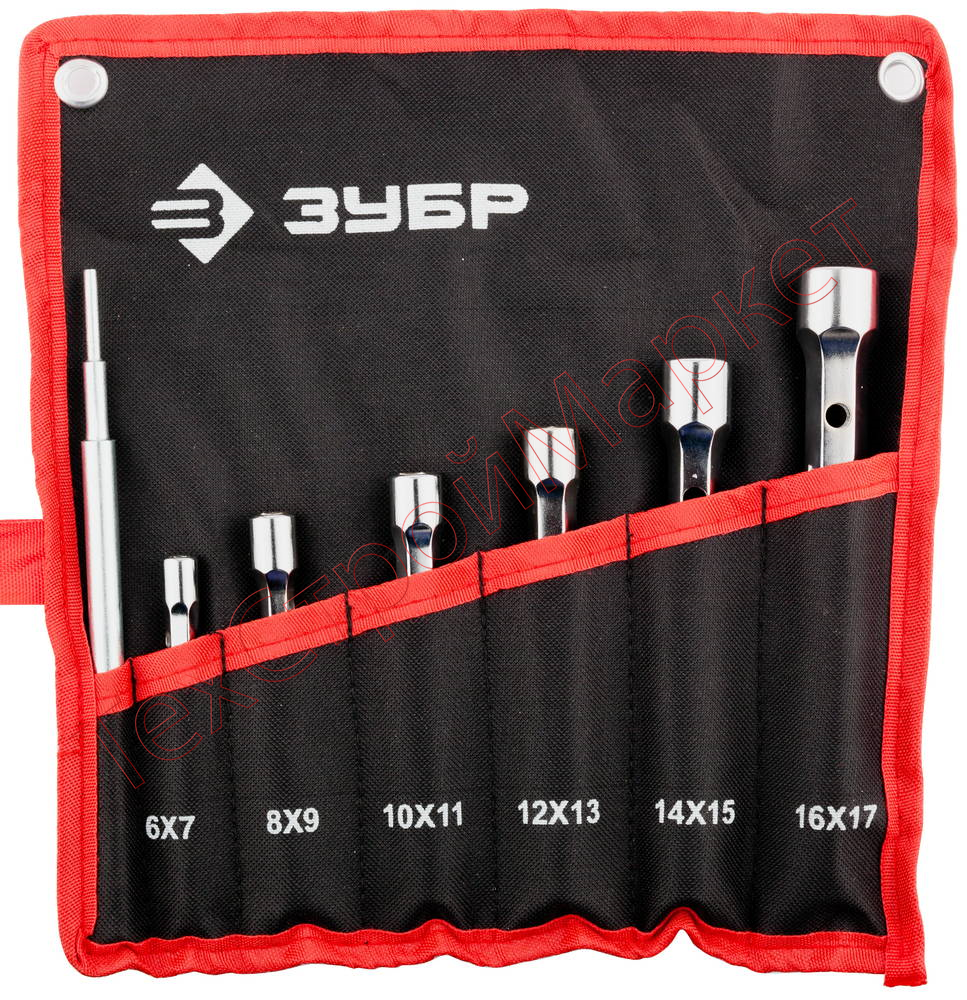 Набор ЗУБР "МАСТЕР": Ключи торцовые, двухсторонние, усиленные, шестигранный профиль, 6-17мм, с воротком, 7шт