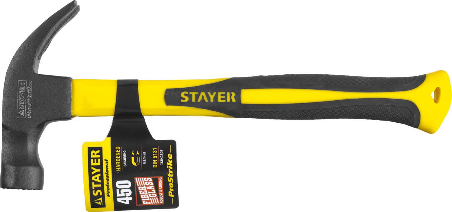 Молоток-гвоздодер с магнитом и фиберглассовой рукояткой, 450г STAYER "PROFESSIONAL"