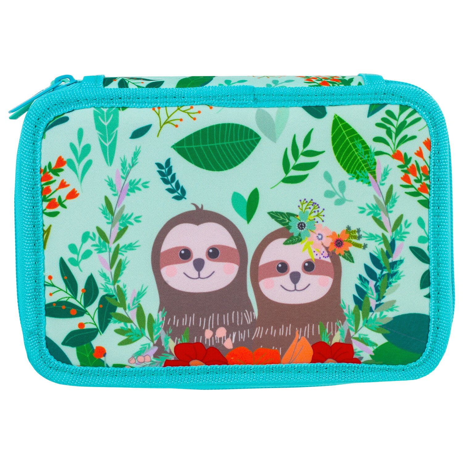 Пенал BRAUBERG, 3 отделения, ткань, 20,5х14 см, "Sloths", 229291