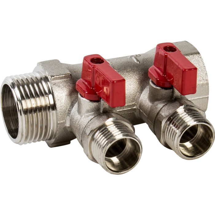 Коллектор с отсекающими кранами, 3/4"х2 вых. 1/2" нар. VALFEX (36) К