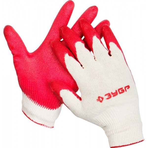 Перчатки трикотажные, х/б, обливная ладонь из латекса, L-XL ЗУБР "МАСТЕР"