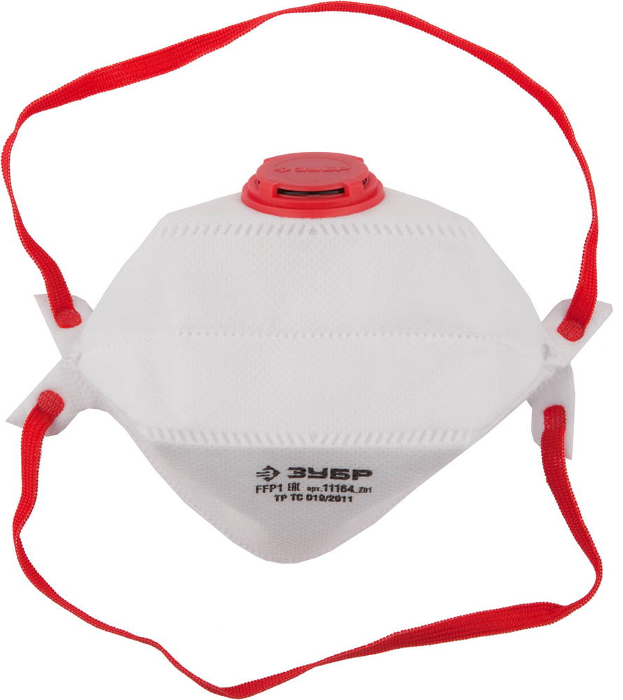 Полумаска фильтрующая плоская, 3-х панельная, с клапаном, многослойная, класс защиты FFP1 ЗУБР "МАСТЕР" 