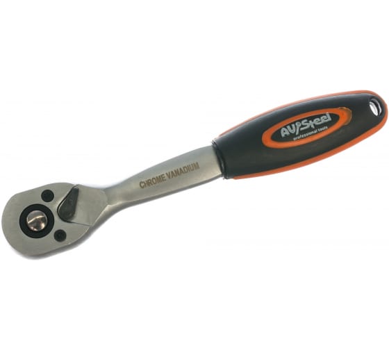 Трещотка 1/4" 72-зубца 155мм с двухкомпонентной изогнутой рукояткой "AV Steel"