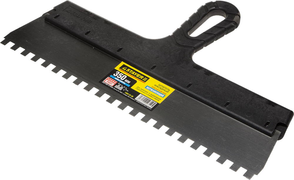 Шпатель нержавеющий зубчатый с пластмассовой ручкой, 350мм, зуб 8х8мм STAYER "PROFESSIONAL" 