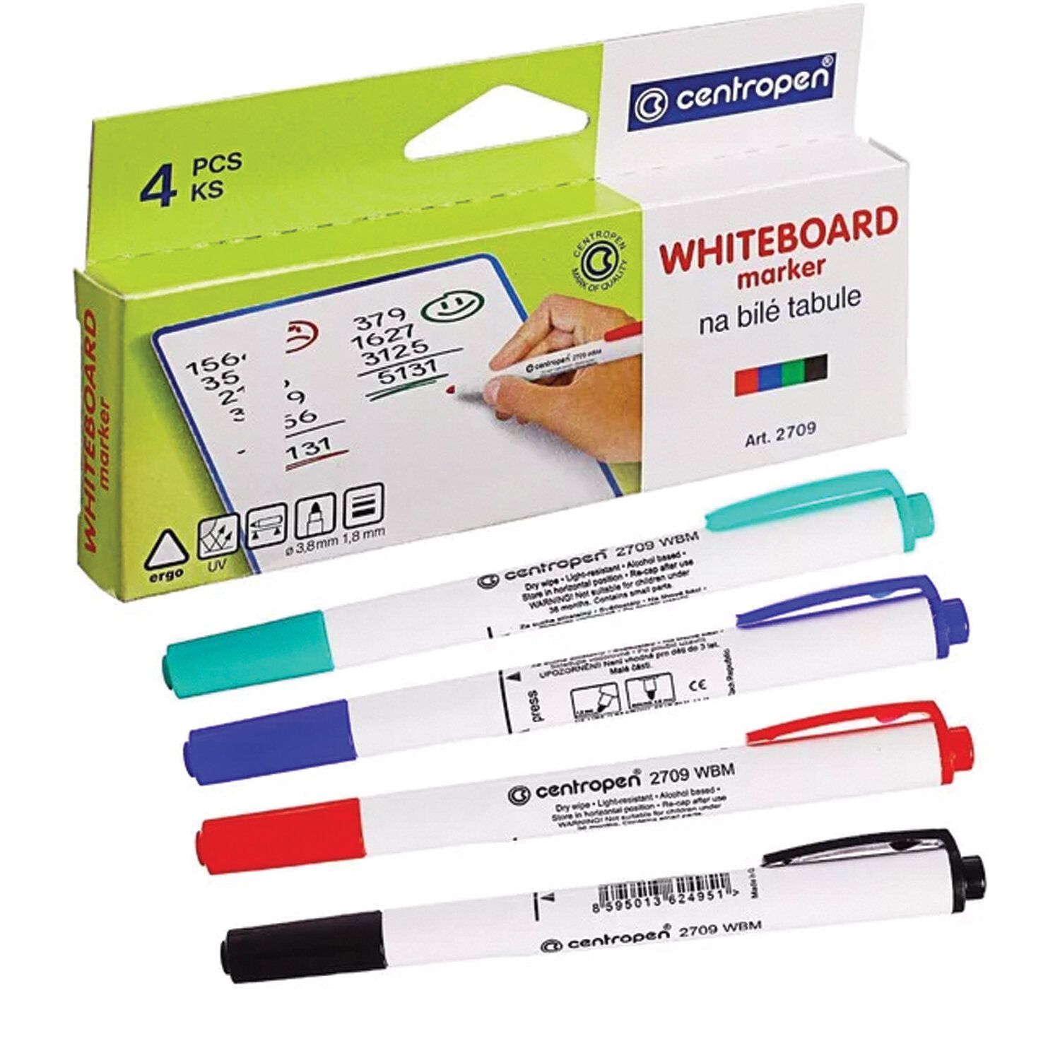 Маркеры для доски НАБОР 4 ЦВЕТА CENTROPEN "Dry-Wipe", круглый наконечник, 1,8 мм, 2709/4, 5 2709 0405