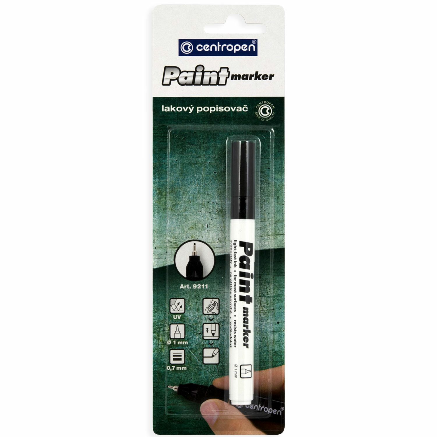 Маркер-краска лаковый (paint marker) ЧЕРНЫЙ CENTROPEN, игольчатый наконечник, 0,7 мм, 9211, 5 9211 9912