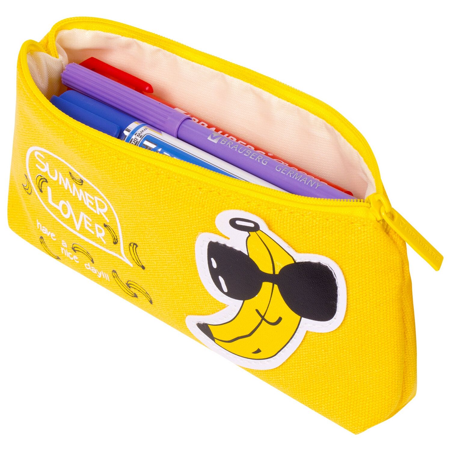 Пенал-косметичка BRAUBERG, канвас с аппликацией, "Cool Banana", 19х4х8 см, 228999