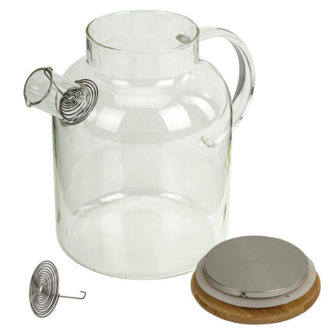 Чайник заварочный 1500 мл "Бочонок", жаропрочное стекло, спиральное сито, DASWERK